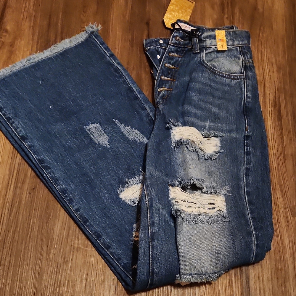Distressed Blue Flare Jeans